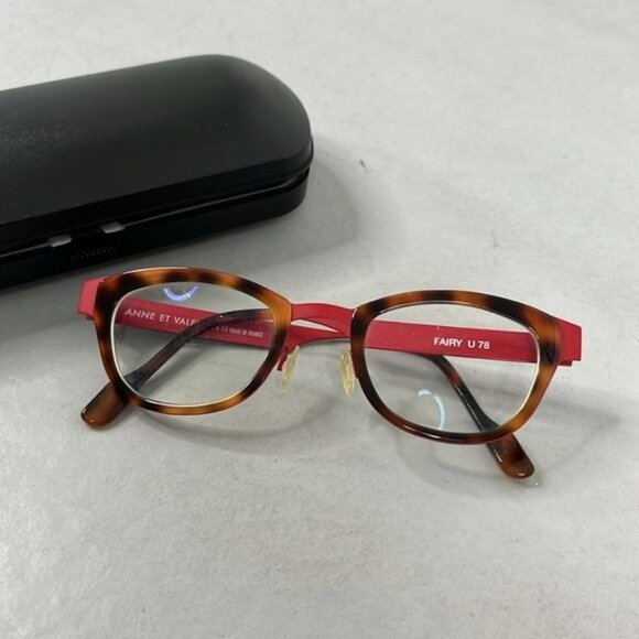 Anne Et Valentin Eyeglasses Fairy U 78 Havana/Red Cat Eye Metal France 45-22 135 - Picture 6 of 11